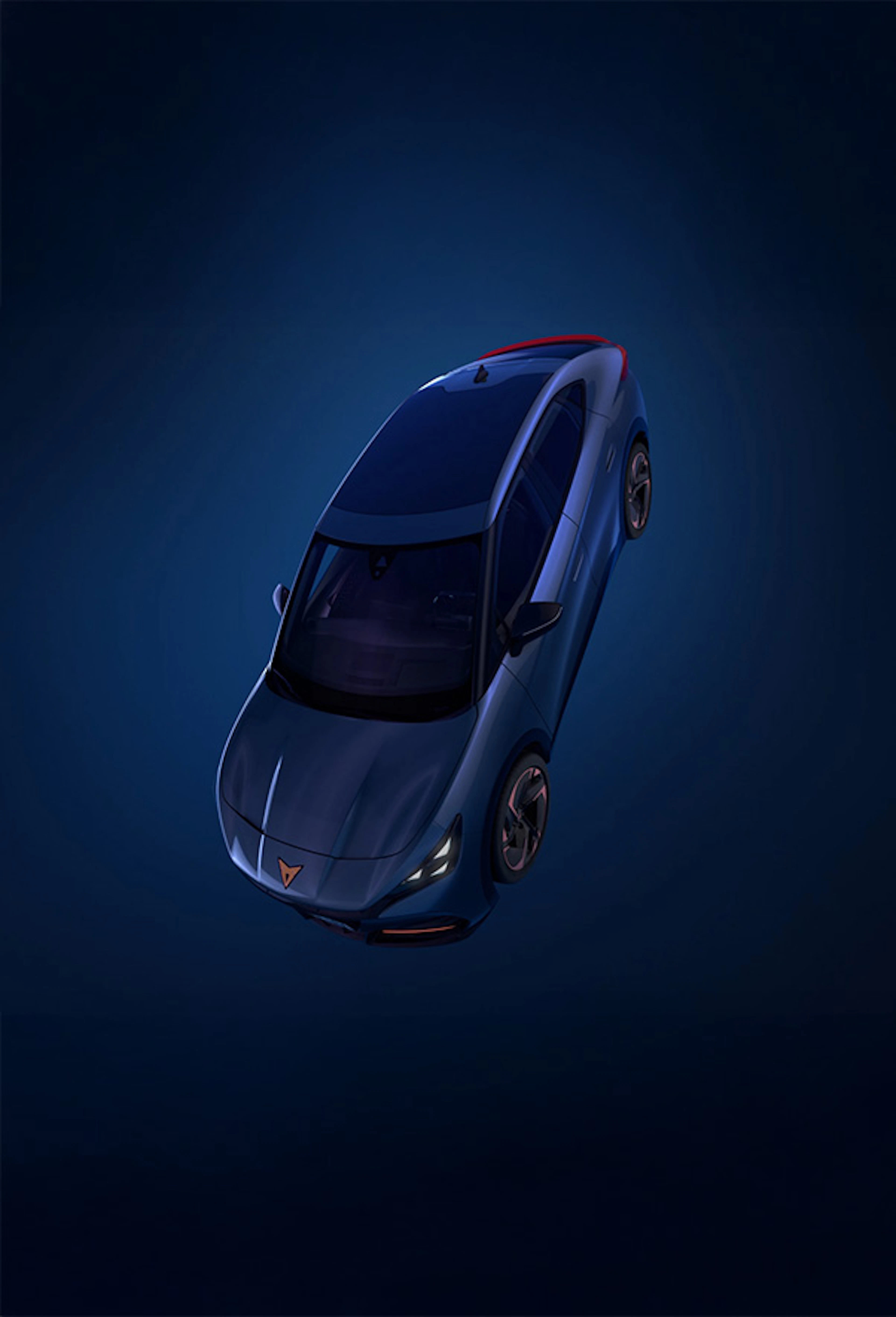 Cupra Tavascan SUV électrique au design sportif, vue trois-quarts avant, finition mate avec éclairage LED moderne sur fond sombre